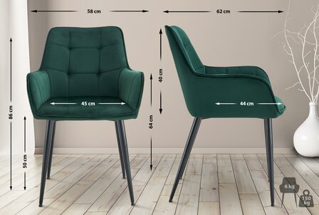 2-delige set eetkamerstoel Firndili fluweel, Groen