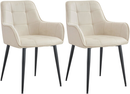 2-delige set eetkamerstoel Firndili fluweel, Creme