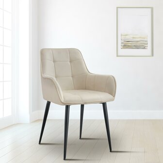 2-delige set eetkamerstoel Firndili fluweel, Creme