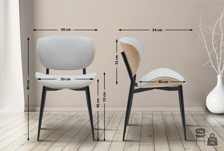 2-delige set bezoekersstoel Ined stof, Creme