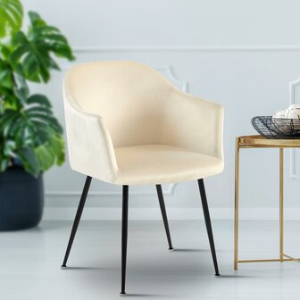 Eetkamerstoel Jeysia Fluweel, Creme