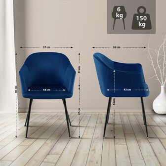 Eetkamerstoel Jeysia Fluweel, Blauw