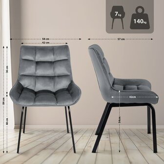 2-delige set stoel Sirindi fluweel, Grijs