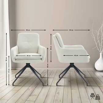 2-delige set eetkamerstoel Peckitt stof, Creme