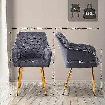 2-delige set eetkamerstoel Menott fluweel G, Grijs