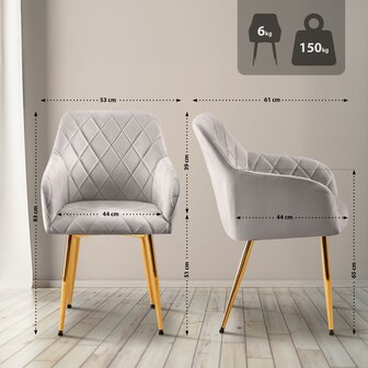 2-delige set eetkamerstoel Menott fluweel G, Grijs