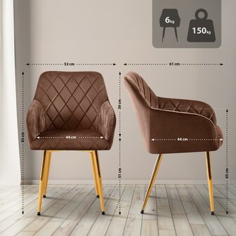 2-delige set eetkamerstoel Menott fluweel G, Bruin