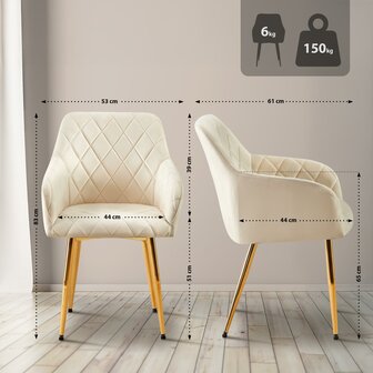 2-delige set eetkamerstoel Menott Fluweel G, Creme