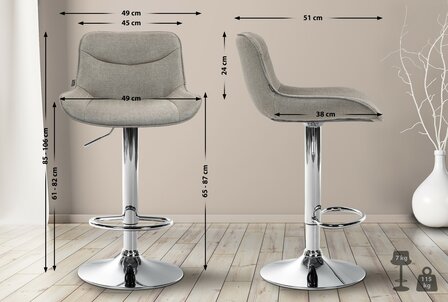Barkruk Venoro Stof chroom, Taupe
