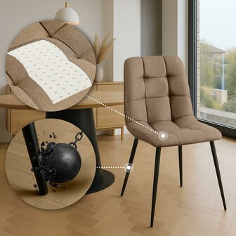 4-delige set eetkamerstoel Teldi Stof, Taupe