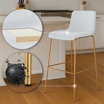 Barkruk Heovor Fluweel 4-Poot Goud, Creme
