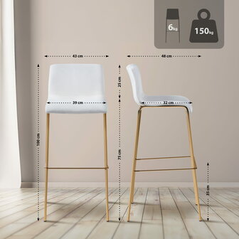 Barkruk Heovor Fluweel 4-Poot Goud, Creme