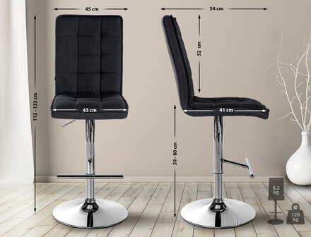 Barkruk Pikeng V2 Stof chroom, Zwart