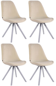 4-delige set stoelen Teulouso fluweel Rond wit, Creme