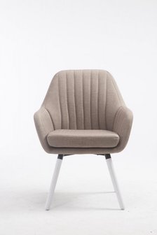 Eetkamerstoel Helene Stof Taupe, Wit Onderstel