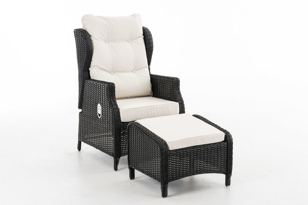 Fauteuil Brone met kruk Zwart,CremeWit