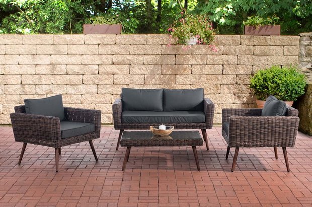Loungeset Kiruna  5 mm rond polyrattan - bruin gemêleerd anthrazit,40 cm (DunkelBruin)