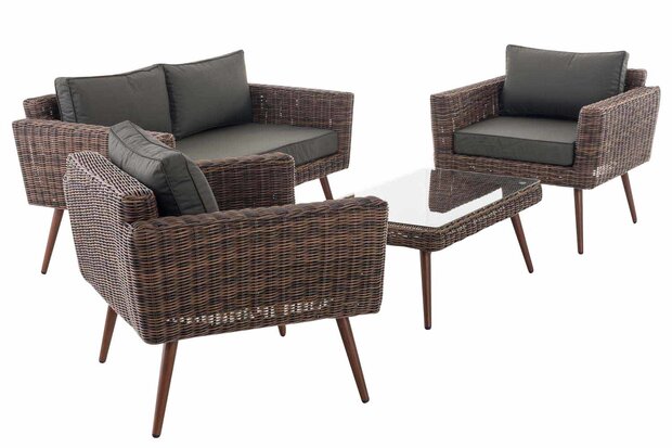 Loungeset Kiruna  5 mm rond polyrattan - bruin gemêleerd anthrazit,40 cm (DunkelBruin)