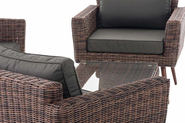 Loungeset Kiruna  5 mm rond polyrattan - bruin gemêleerd anthrazit,40 cm (DunkelBruin)
