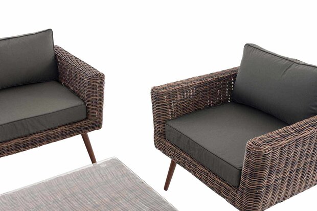 Loungeset Kiruna  5 mm rond polyrattan - bruin gemêleerd anthrazit,40 cm (DunkelBruin)