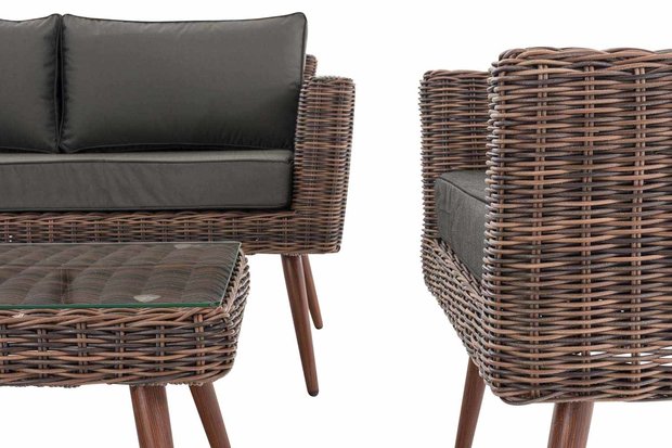 Loungeset Kiruna  5 mm rond polyrattan - bruin gemêleerd anthrazit,40 cm (DunkelBruin)