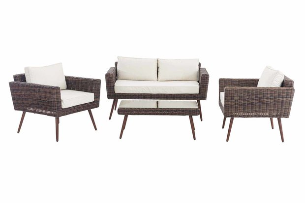 Loungeset Kiruna  5 mm rond polyrattan - bruin gemêleerd CremeWit,40 cm (DunkelBruin)