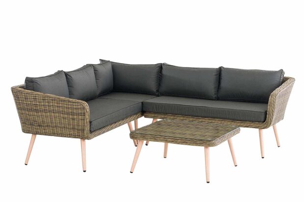 Hoek loungeset Skara,5mm rond Polyrattan - natura anthrazit,40 cm (HellBruin)