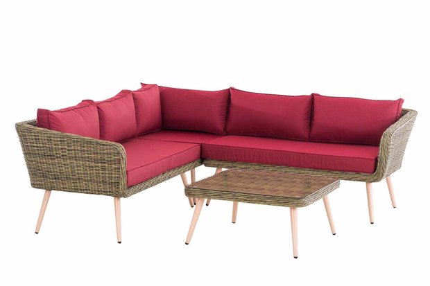 Hoek loungeset Skara,5mm rond Polyrattan - natura rubinRood,40 cm (HellBruin)