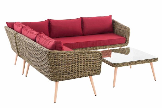 Hoek loungeset Skara,5mm rond Polyrattan - natura rubinRood,40 cm (HellBruin)