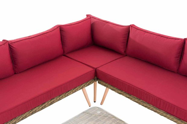 Hoek loungeset Skara,5mm rond Polyrattan - natura rubinRood,40 cm (HellBruin)