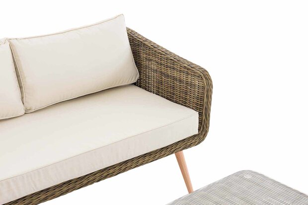 Hoek loungeset Skara,5mm rond Polyrattan - natura CremeWit,45 cm (HellBruin)