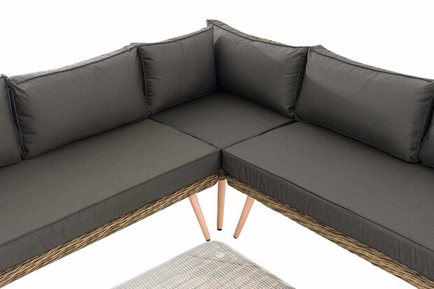 Hoek loungeset Skara,5mm rond Polyrattan - natura anthrazit,45 cm (HellBruin)