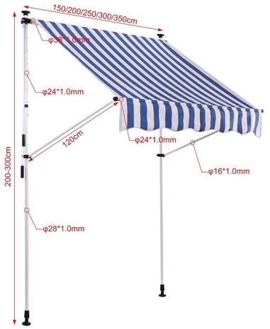 Klem zonnescherm Wistirla 350x120 cm,Wit/Blauw