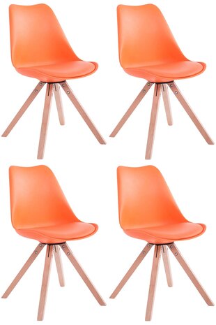 Set van 4 stoelen Teulouso - Vierkant - Kunstleer oranje,natura, Oranje