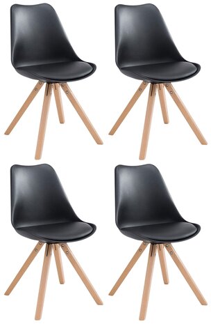Set van 4 stoelen Teulouso - Vierkant - Kunstleer zwart,natura, Zwart