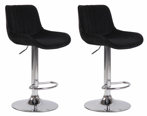 Set van 2 Barkrukken Lintine Fluweel zwart,chroom, Zwart