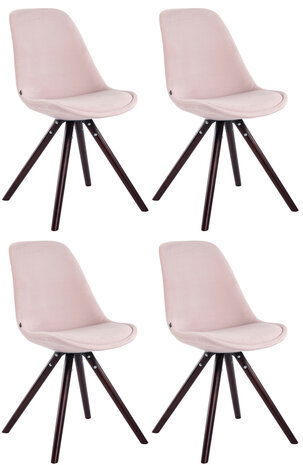 Set van 4 Stoelen Teulouso Rond frame - Fluweel roze,cappuccino, 