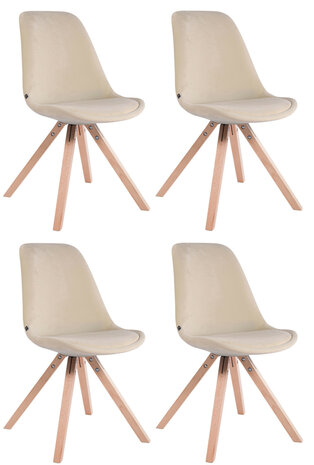 Set van 4 Stoelen Teulouso Vierkant frame - Fluweel Creme,natura