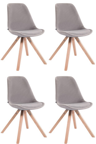 Set van 4 Stoelen Teulouso Vierkant frame - Fluweel grijs,natura, Grijs