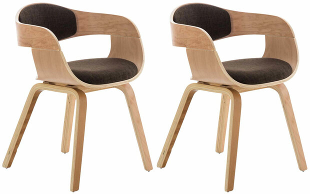 Set van 2 Kongstin eetkamerstoelen Stof natura/bruin,natura, Bruin