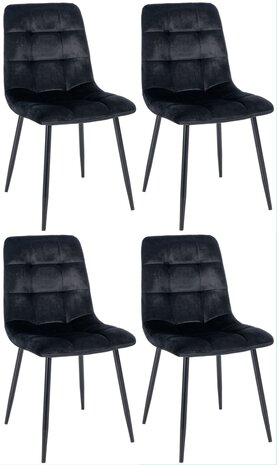 Set van 4 eetkamerstoelen Entibas - Zonder armleuning - Velvet - zwart, Zwart