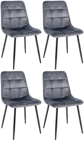 Set van 4 eetkamerstoelen Entibas - Zonder armleuning - Velvet - donkergrijs, Grijs