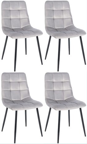 Set van 4 eetkamerstoelen Entibas - Zonder armleuning - Velvet - grijs, Grijs