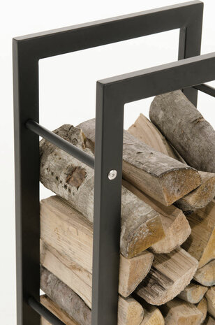 Brandhoutstandaard Kire in matzwarte look 25x40x150 cm, Zwart