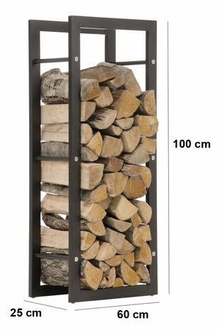 Brandhoutstandaard Kire in matzwarte look 25x60x100 cm, Zwart