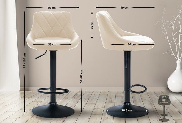 Barkruk Lozia Kunstleer Creme,zwart