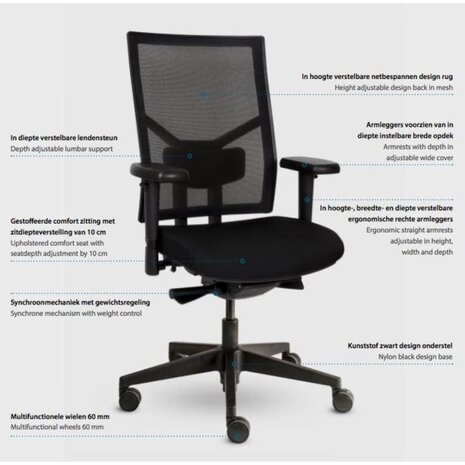 Workliving Npr1813 Zuidas Mesh Black Edition - Bureaustoel Ergonomisch Design Arbo Default Title