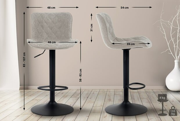 Set van 2 barkrukken Amme Taupe,Stof