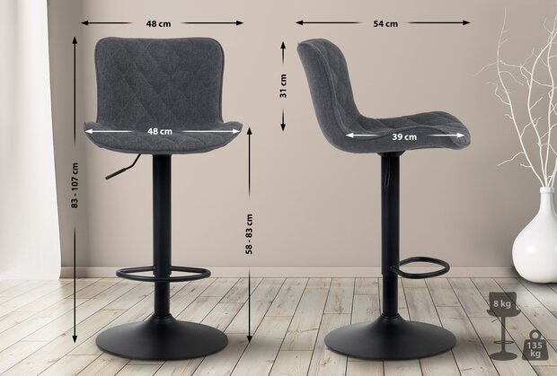 Set van 2 barkrukken Amme zwart,Stof, Zwart