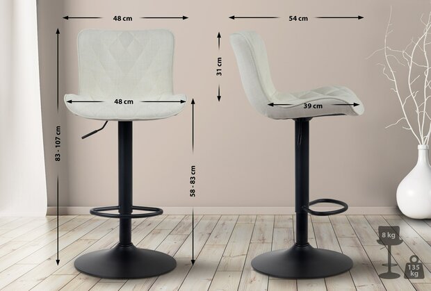 Set van 2 barkrukken Amme Creme,Stof